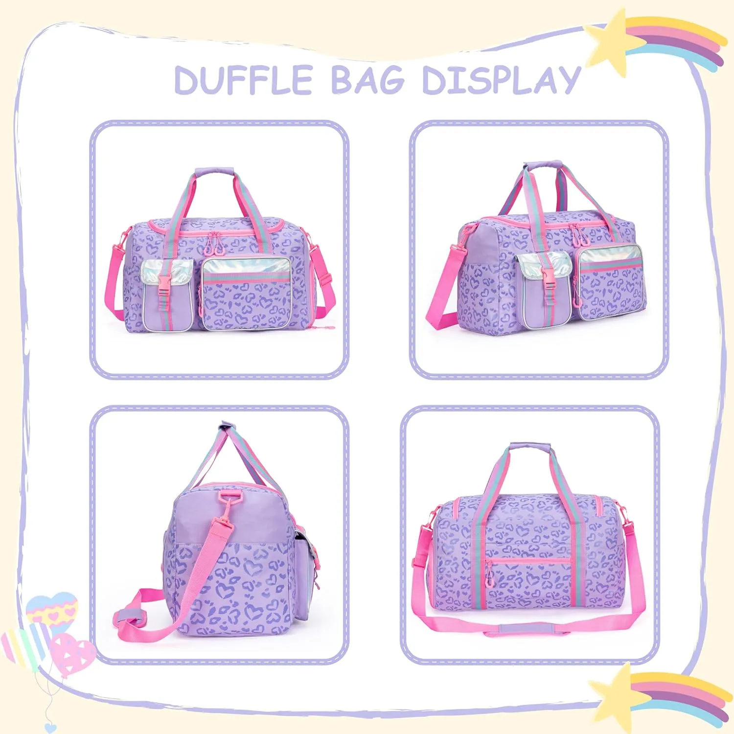 Kids Duffle Bag Girls Women Travel Bag Gifts Overnight Bag for Girls Women Tote Sleepover Bags for Girl Gym Dance Bags with Shoes Compartment