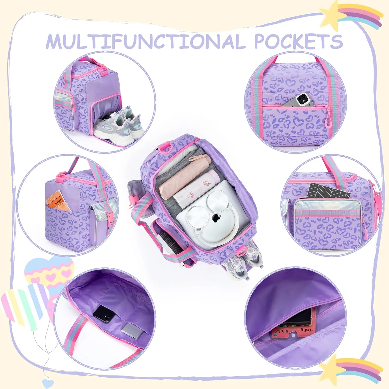 Kids Duffle Bag Girls Women Travel Bag Gifts Overnight Bag for Girls Women Tote Sleepover Bags for Girl Gym Dance Bags with Shoes Compartment