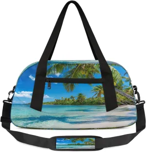 Kids Overnighter Duffel Bags for Boys & Girls,Tropical Palm Trees On Sunny Island Beach Scene Travel Bags for Toddler Weekender Bag Childrens Gym Sports