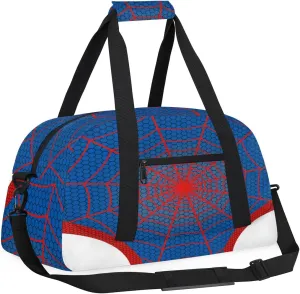 Kids Overnighter Duffel Bags for Boys Girls, Blue Spider Web Carry-On Size Sports Gym Bag for School Practice or Overnight Travel Weekender Sleepover Workout Tote Bag