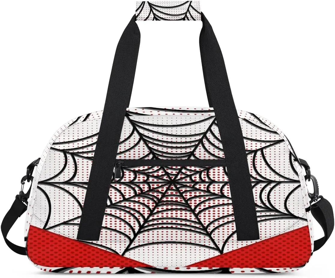 Kids Overnighter Duffel Bags for Boys Girls, Carry-On Size Sports Gym Bag for School Practice or Overnight Travel Weekender Sleepover Workout Tote Bag (White Spider Web)