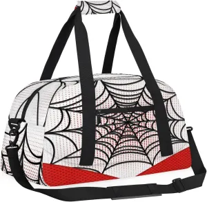 Kids Overnighter Duffel Bags for Boys Girls, Carry-On Size Sports Gym Bag for School Practice or Overnight Travel Weekender Sleepover Workout Tote Bag (White Spider Web)