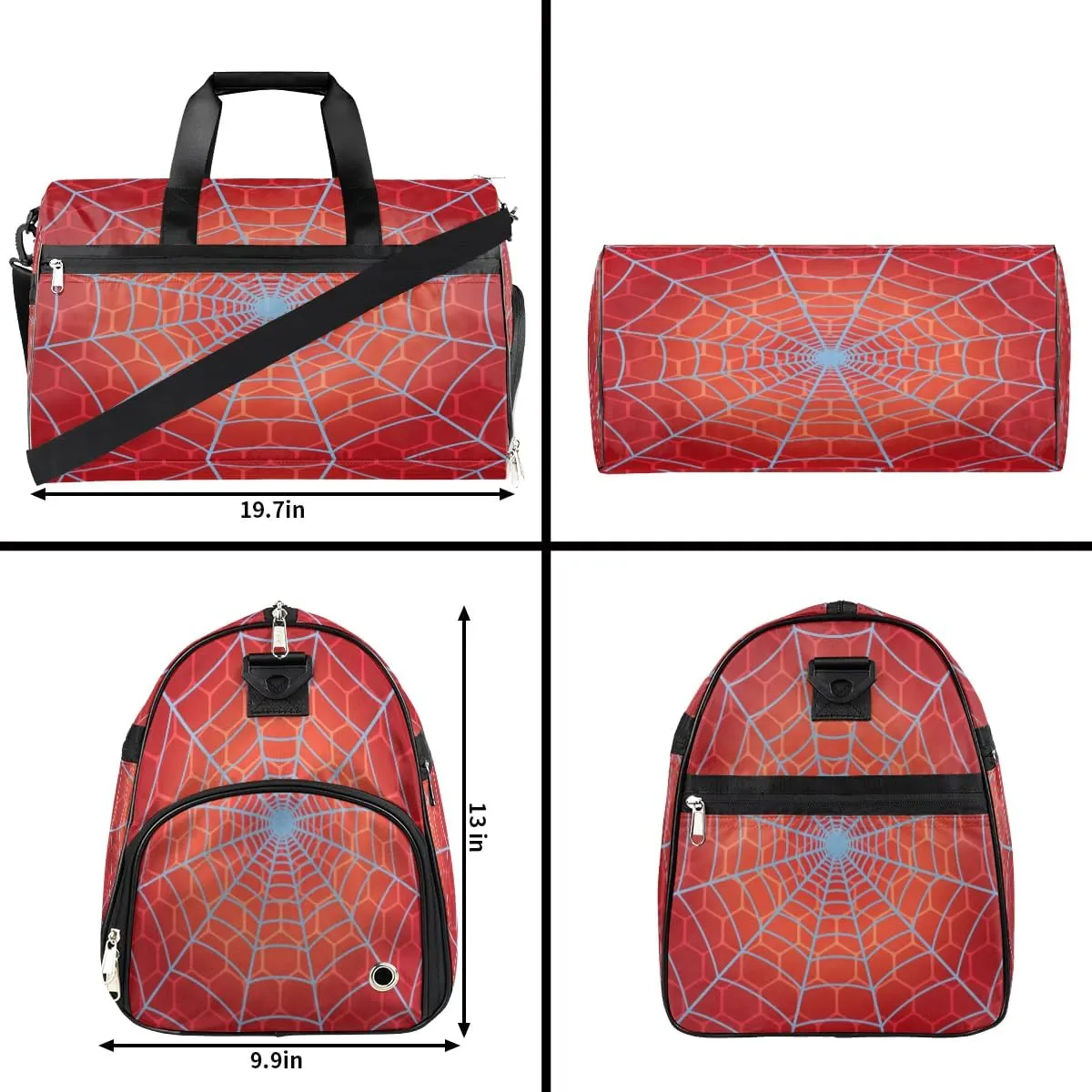 Kids Overnighter Duffel Bags for Boys Girls, Carry-On Size Sports Gym Bag with Shoe Compartments for School Practice or Overnight Travel Weekender Sleepover Tote Bag, Red Spider Web