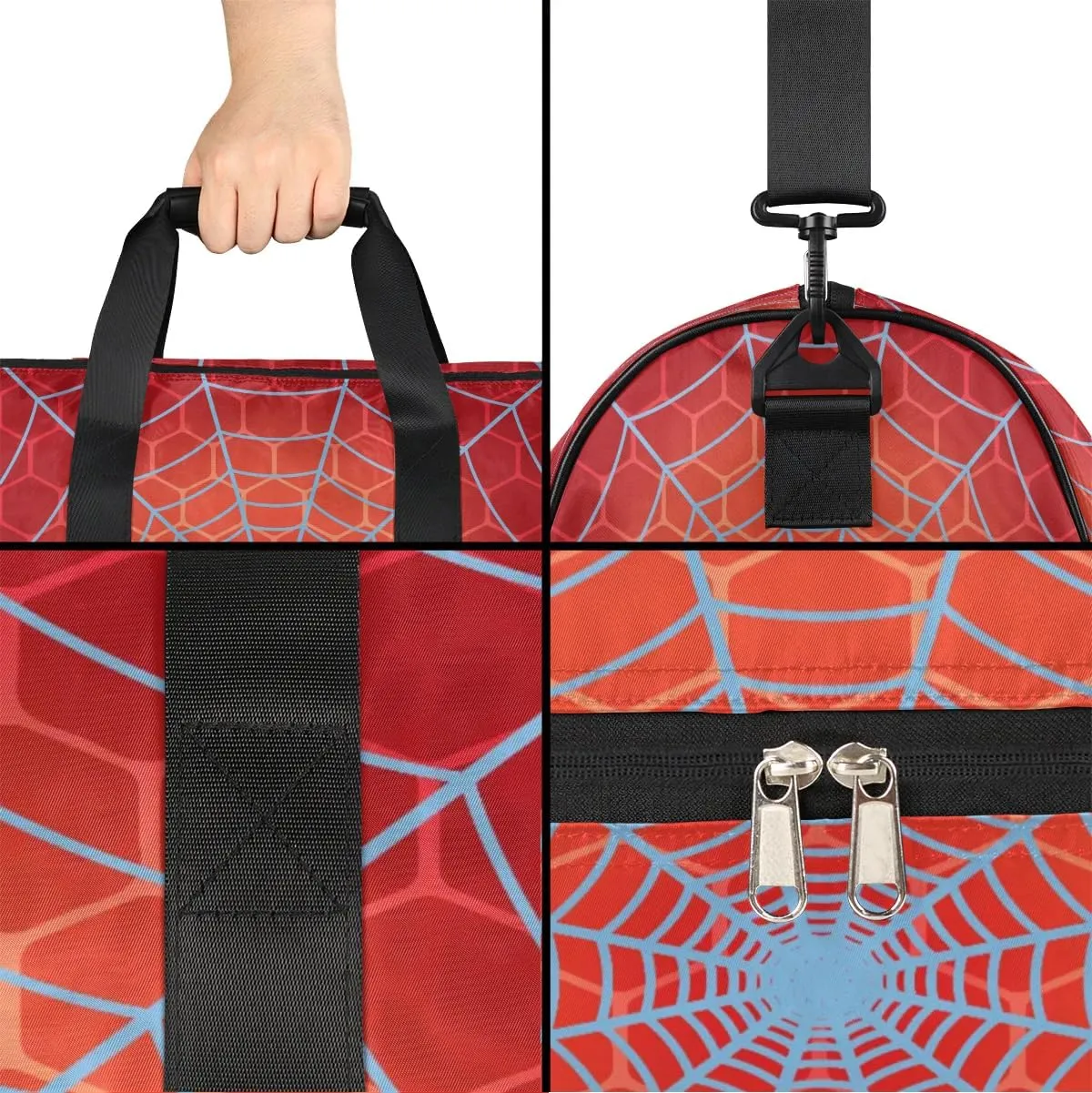 Kids Overnighter Duffel Bags for Boys Girls, Carry-On Size Sports Gym Bag with Shoe Compartments for School Practice or Overnight Travel Weekender Sleepover Tote Bag, Red Spider Web