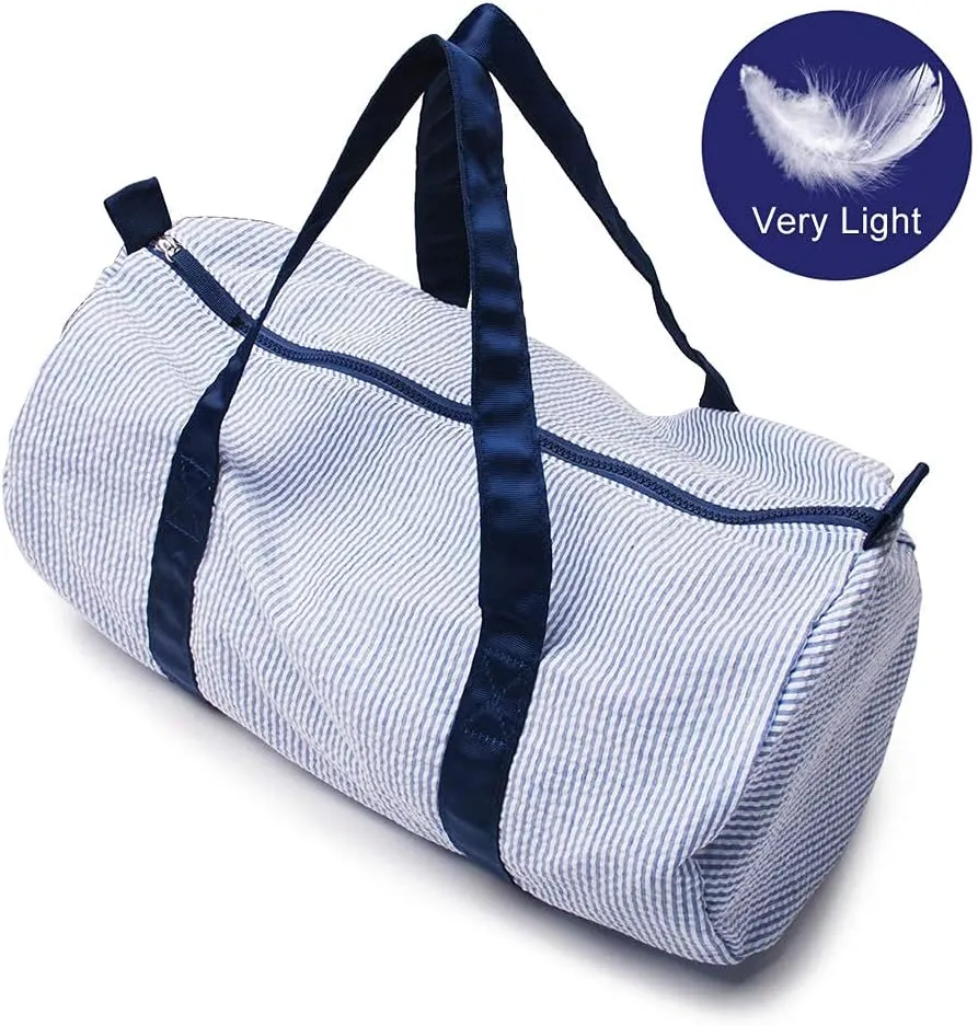 Kids Travel Overnight Bag Seersucker Carry On Lightweight Weekender Duffel Bag for Boys and Girls (Navy)