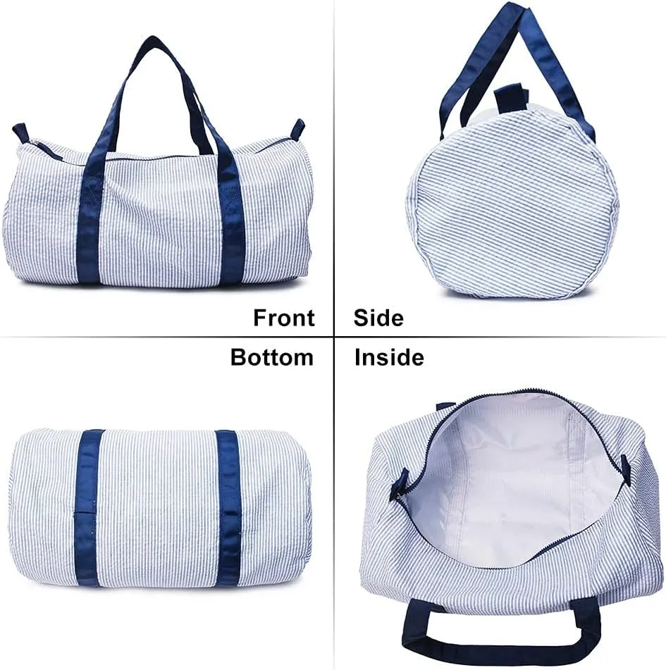 Kids Travel Overnight Bag Seersucker Carry On Lightweight Weekender Duffel Bag for Boys and Girls (Navy)