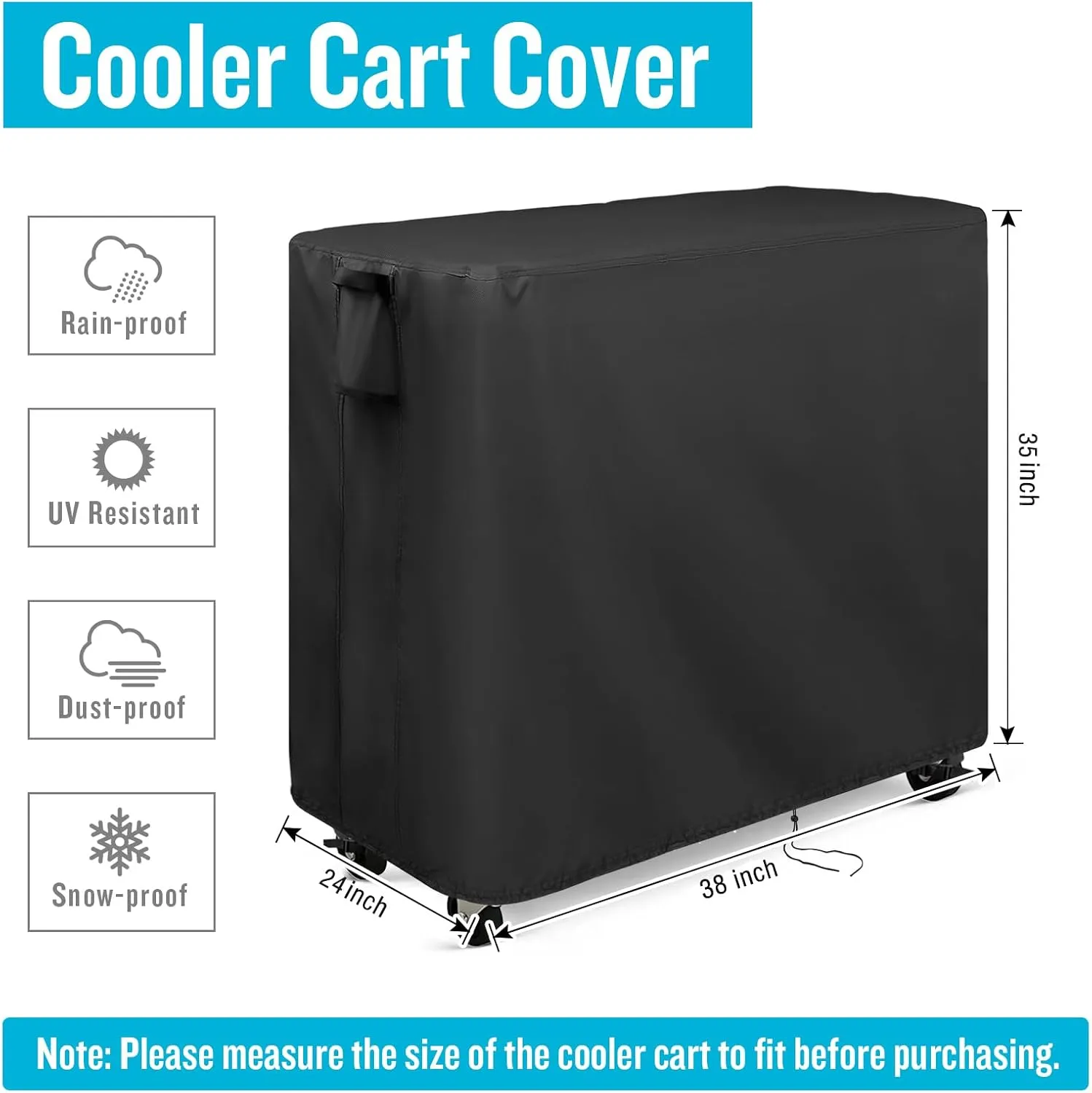 Kingling Cooler Cart Cover Fits Keter 89.8 Quart Patio Cooler, Waterproof Patio Party Rolling Ice Chest with Wheels Outdoor Cooler Cart Cover Black - 38''L x24''W x35''H