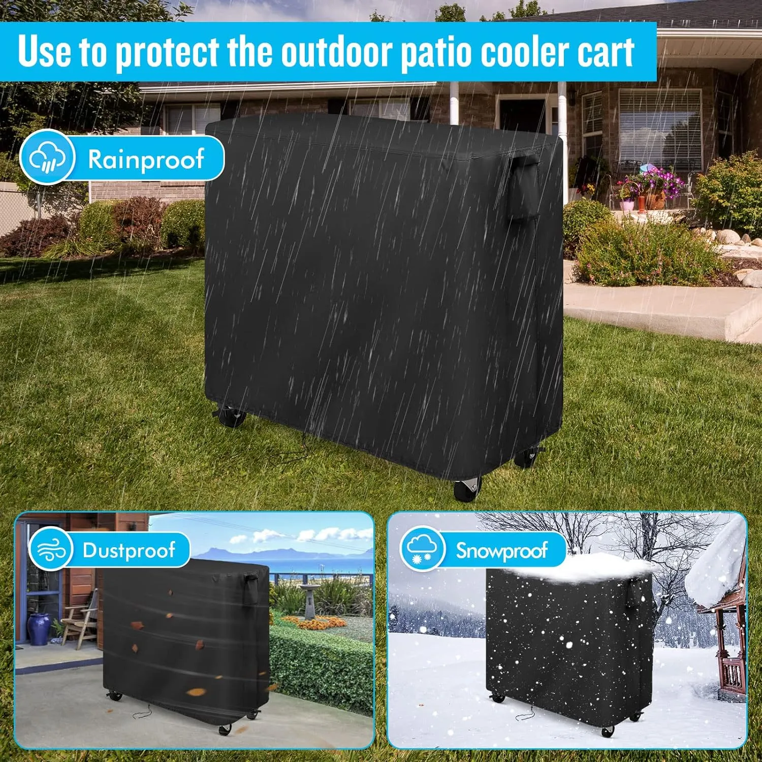 Kingling Cooler Cart Cover Fits Keter 89.8 Quart Patio Cooler, Waterproof Patio Party Rolling Ice Chest with Wheels Outdoor Cooler Cart Cover Black - 38''L x24''W x35''H
