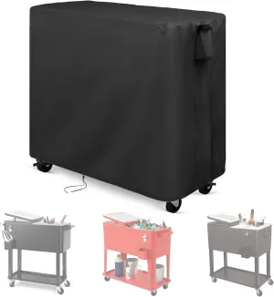 Kingling Cooler Cart Cover Fits Keter 89.8 Quart Patio Cooler, Waterproof Patio Party Rolling Ice Chest with Wheels Outdoor Cooler Cart Cover Black - 38''L x24''W x35''H