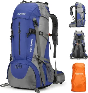King'sGuard 70L Hiking Backpack with Rain Cover Lightweight Travel Backpack Waterproof Camping Backpack