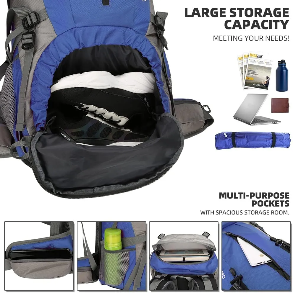 King'sGuard 70L Hiking Backpack with Rain Cover Lightweight Travel Backpack Waterproof Camping Backpack