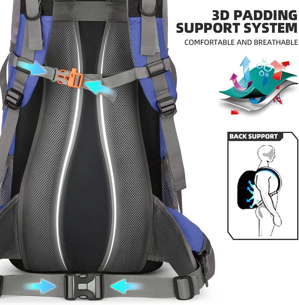 King'sGuard 70L Hiking Backpack with Rain Cover Lightweight Travel Backpack Waterproof Camping Backpack