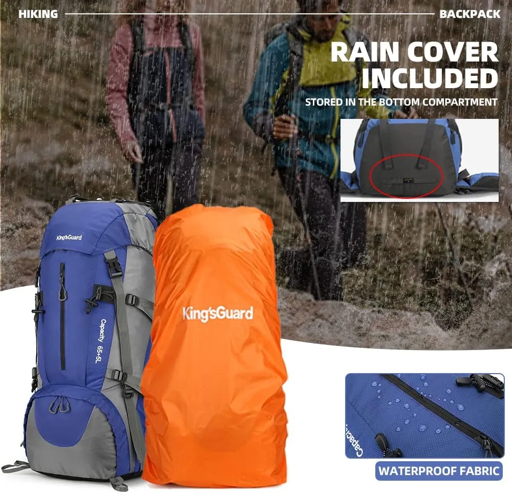 King'sGuard 70L Hiking Backpack with Rain Cover Lightweight Travel Backpack Waterproof Camping Backpack
