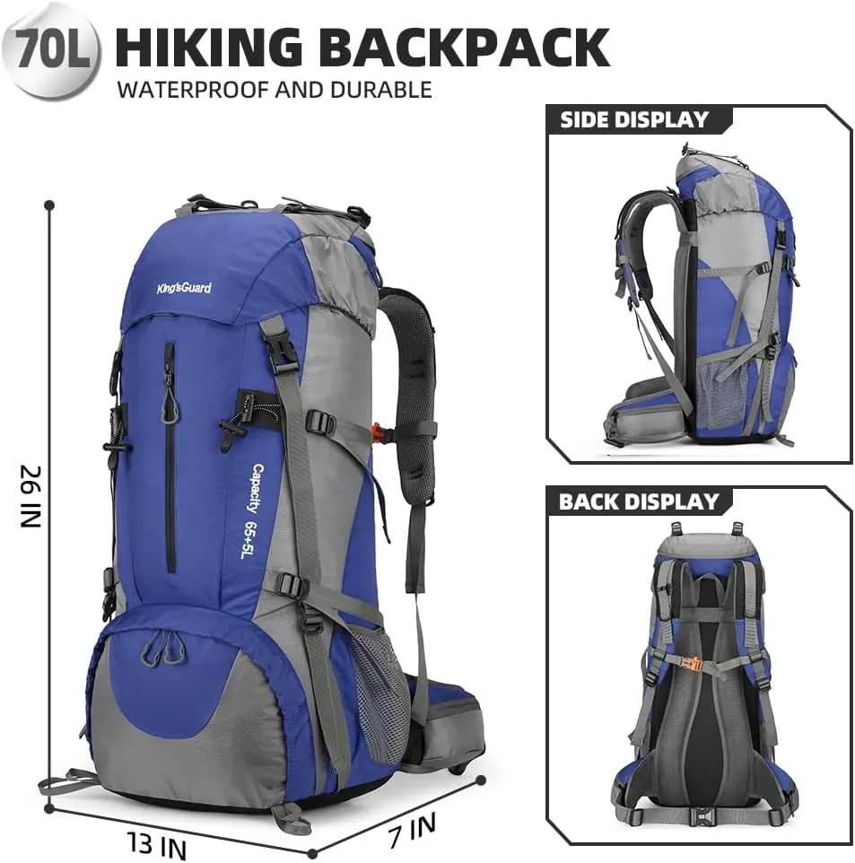 King'sGuard 70L Hiking Backpack with Rain Cover Lightweight Travel Backpack Waterproof Camping Backpack