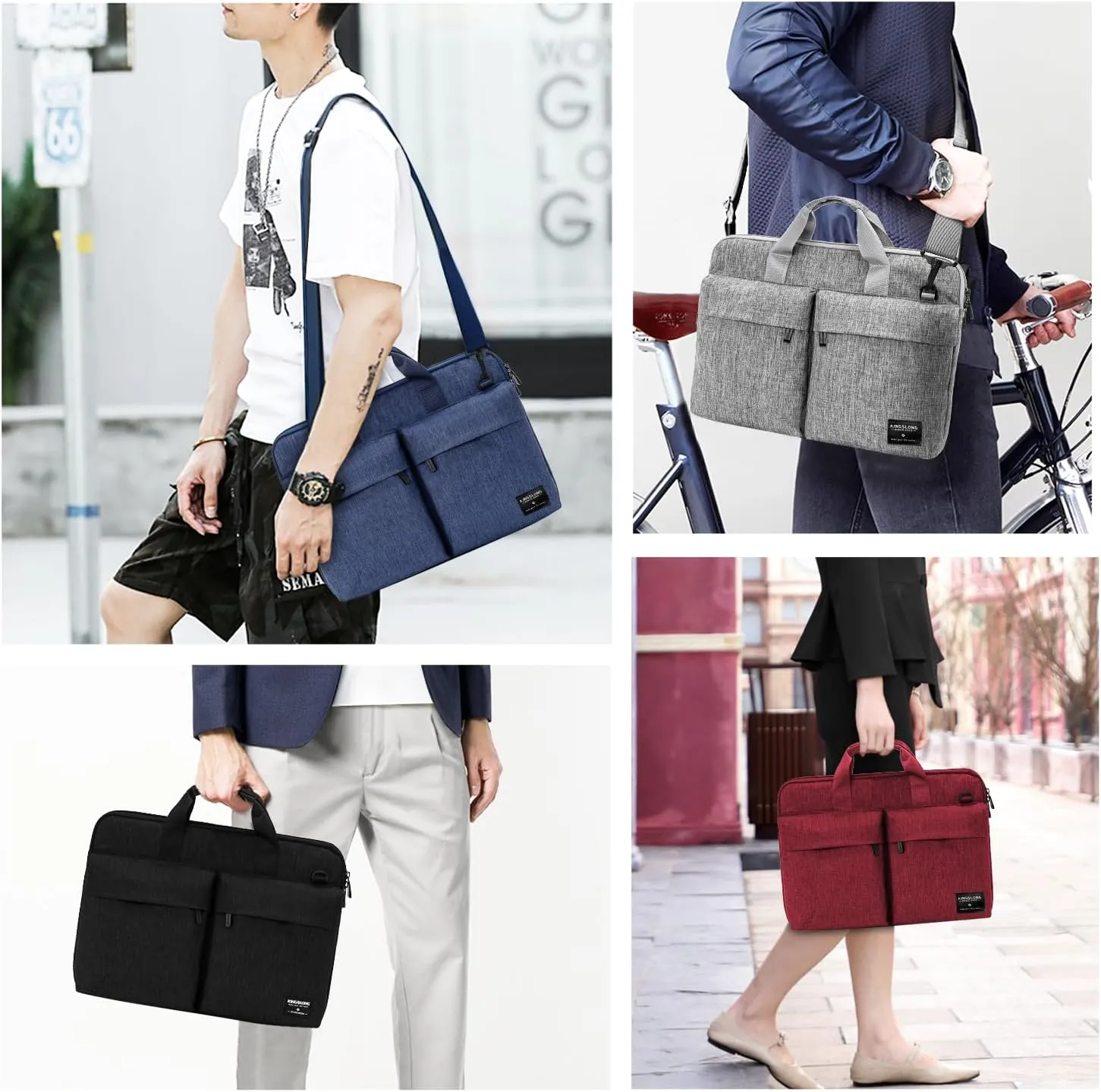 KINGSLONG 14 inch Laptop Bag with Shoulder Strap, Messenger Bag, Slim Computer Carrying Case Notebook Handbag for Men Women Fit for Acer Asus Lenovo HP Toshiba, Black