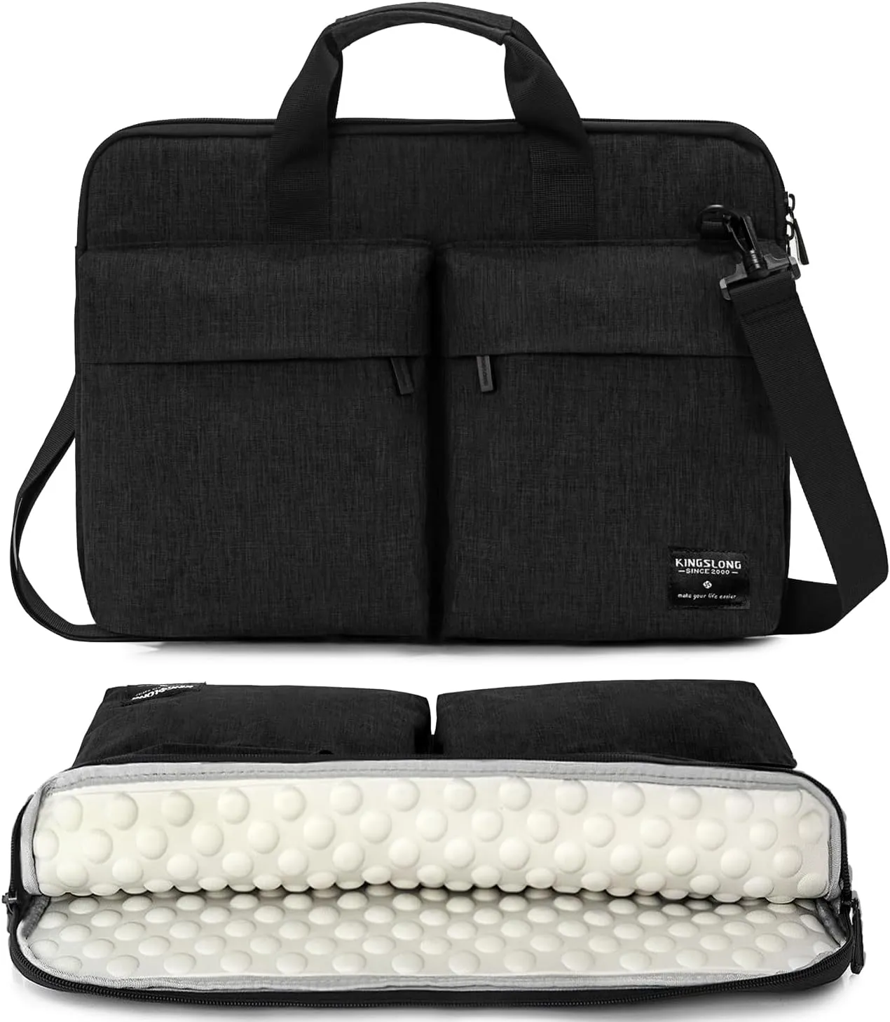 KINGSLONG 14 inch Laptop Bag with Shoulder Strap, Messenger Bag, Slim Computer Carrying Case Notebook Handbag for Men Women Fit for Acer Asus Lenovo HP Toshiba, Black