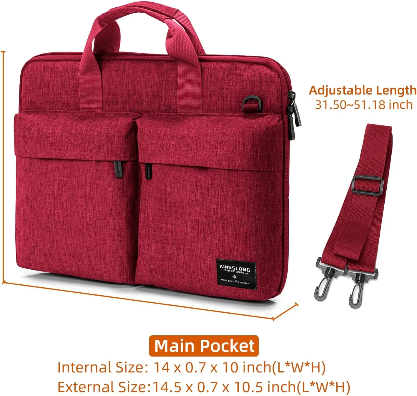KINGSLONG 14 inch Laptop Bag with Shoulder Strap, Messenger Bag, Slim Computer Carrying Case Notebook Handbag for Men Women Fit for Acer Asus Lenovo HP Toshiba, Red