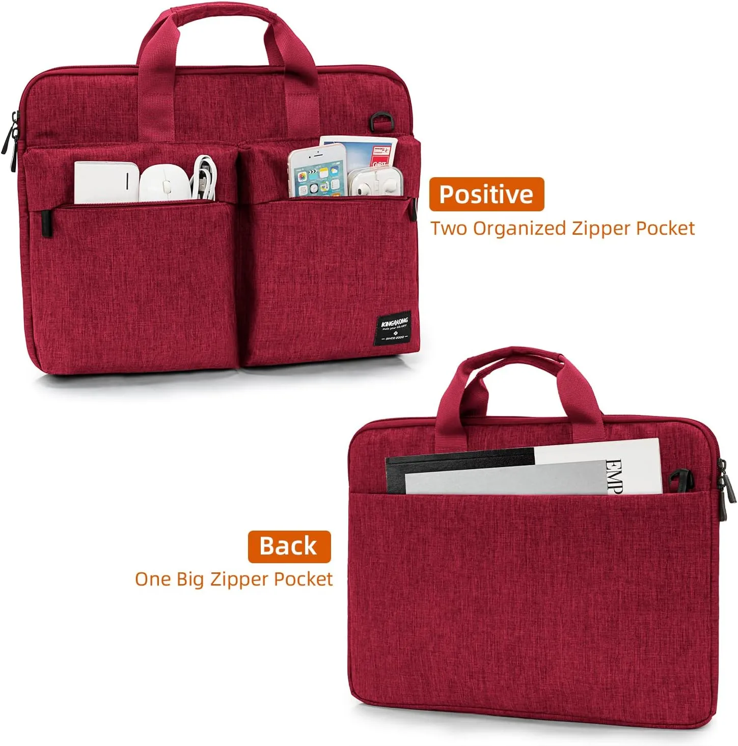 KINGSLONG 14 inch Laptop Bag with Shoulder Strap, Messenger Bag, Slim Computer Carrying Case Notebook Handbag for Men Women Fit for Acer Asus Lenovo HP Toshiba, Red