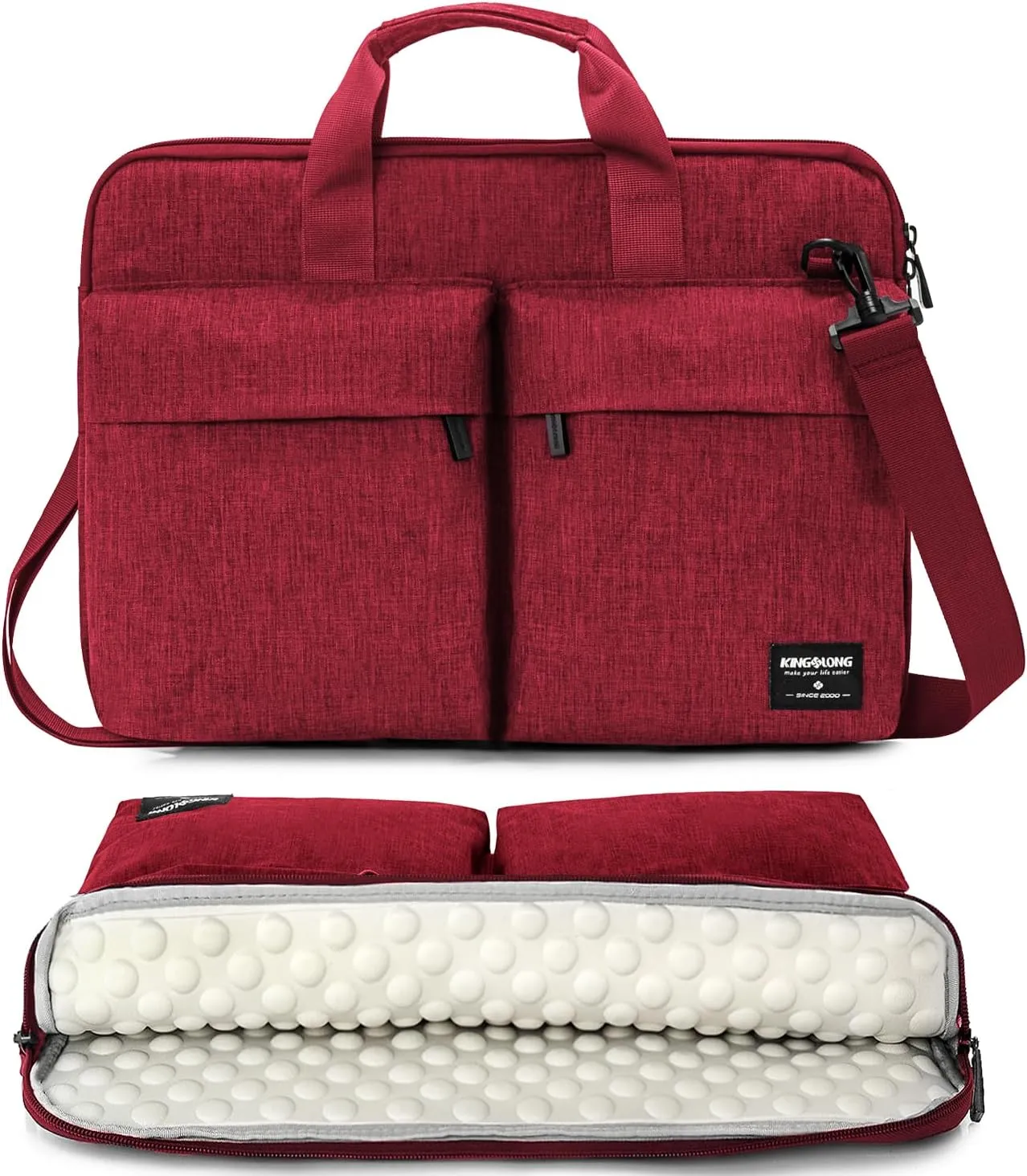 KINGSLONG 14 inch Laptop Bag with Shoulder Strap, Messenger Bag, Slim Computer Carrying Case Notebook Handbag for Men Women Fit for Acer Asus Lenovo HP Toshiba, Red