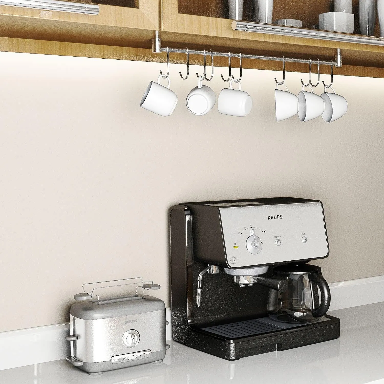 Kitchen Rail with Hooks, 30" Utensil Hanger with 15 Pcs Noiseless Sliding Hooks, Organizer Storage Holder Wall Mounted for Kitchen/Bathroom/Bedroom, 304 Stainless Steel, Silver