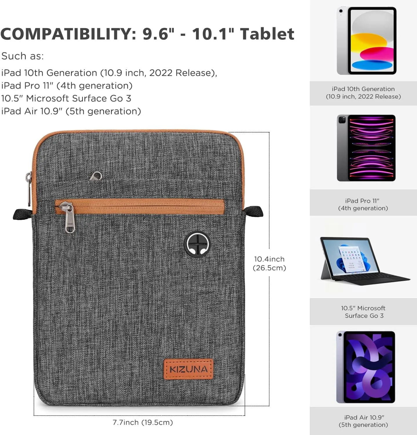 KIZUNA 10 Inch Tablet Sleeve Water Resistant Shoulder Messenger Laptop Bag for 9.7" 10.5" 11" iPad Pro/Apple 10.2" iPad/10 Surface Go/ 10.5" Surface Go 3/10.5" Samsung Galaxy Tab A S6/Huawei MediaPad
