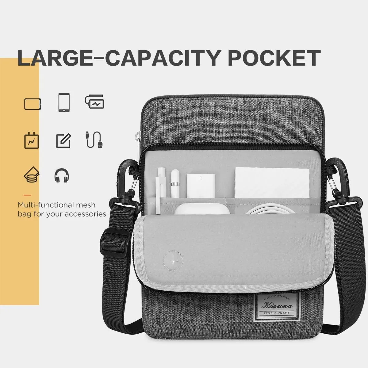 KIZUNA Tablet Sleeve Case 10 Inch Water Resistant Shoulder Messenger iPad Bag for 9.7" 10.5" 11" iPad Pro M2/10.9" iPad A14 Air 5/10.5" Surface Go 3/10.5" Samsung Galaxy Tab A S6/Huawei MediaPad,Grey