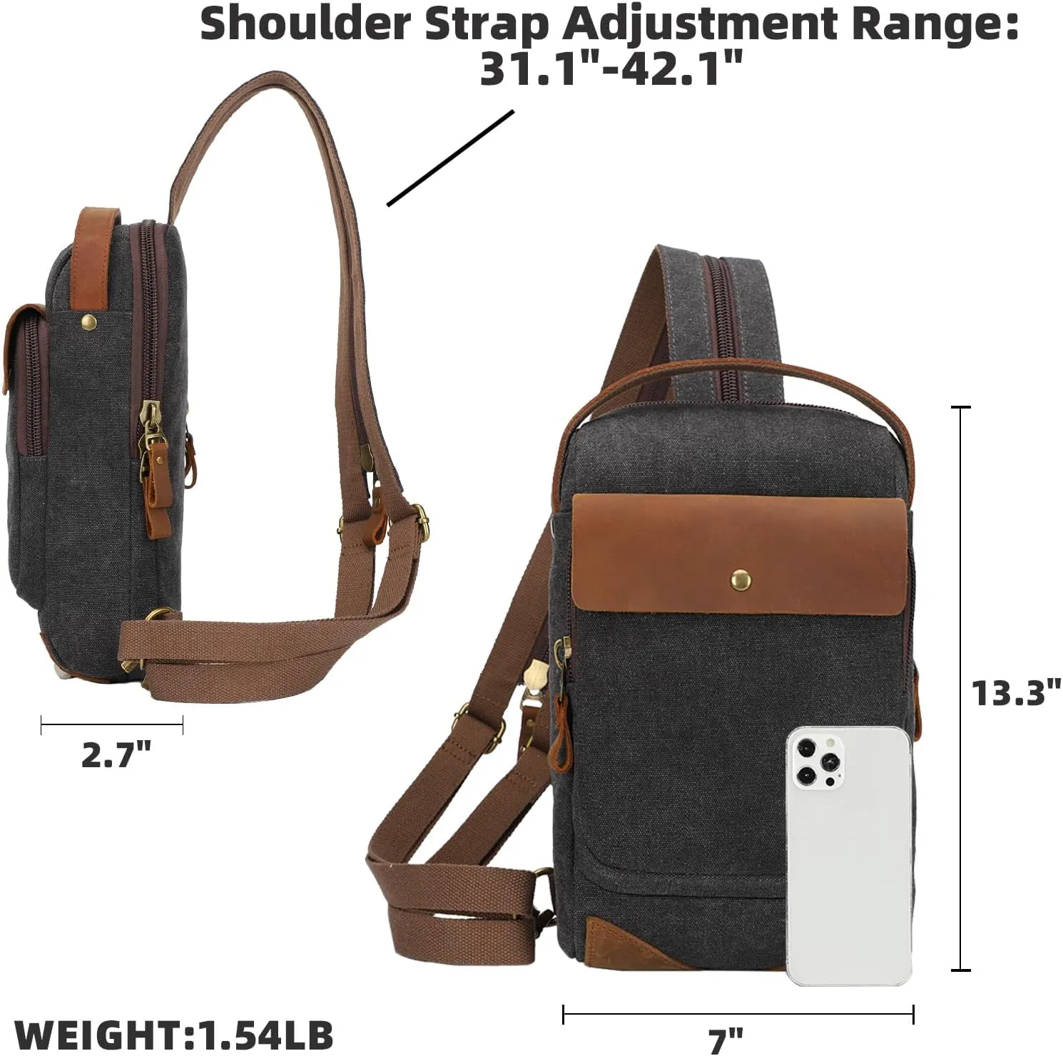 KL928 Canvas Sling Bag Crossbody Backpack Sling Backpack Shoulder Bag Casual Daypacks for Men Women