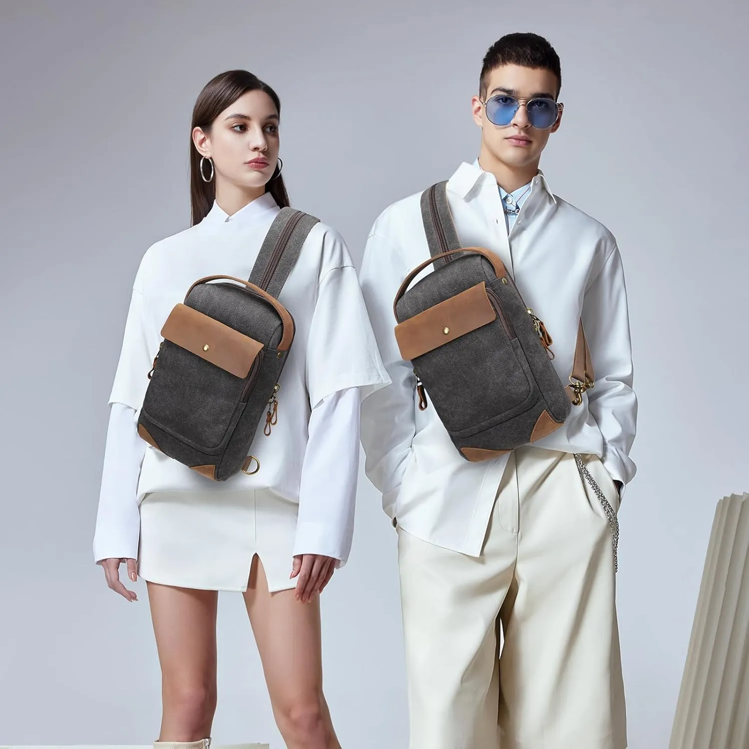 KL928 Canvas Sling Bag Crossbody Backpack Sling Backpack Shoulder Bag Casual Daypacks for Men Women