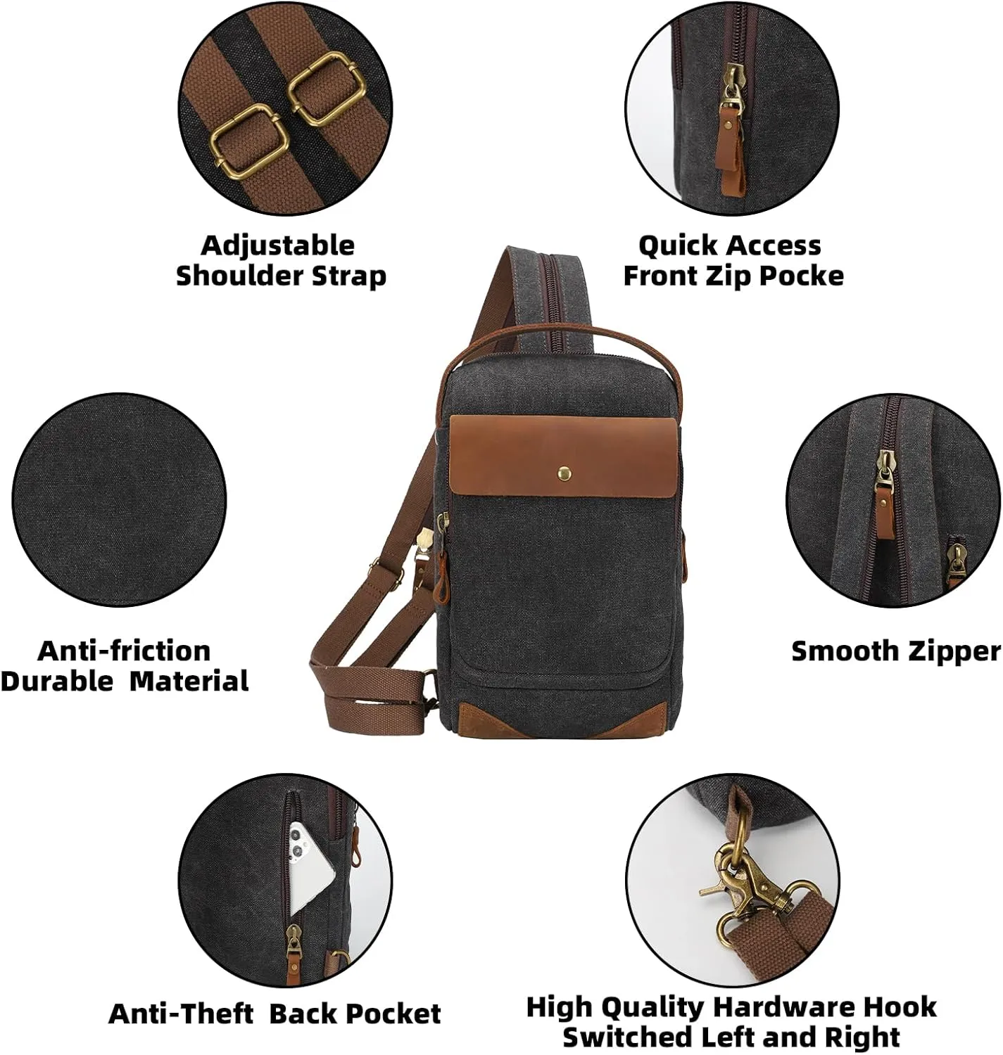 KL928 Canvas Sling Bag Crossbody Backpack Sling Backpack Shoulder Bag Casual Daypacks for Men Women