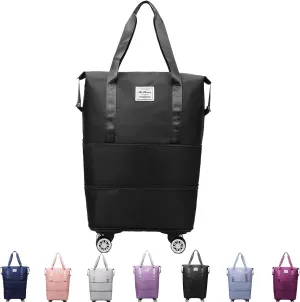 Klarson Expandable Bag with Wheels, Scratch Expandable Travel Duffle Bag with Wheels, Collapsible Rolling Duffle (Black)