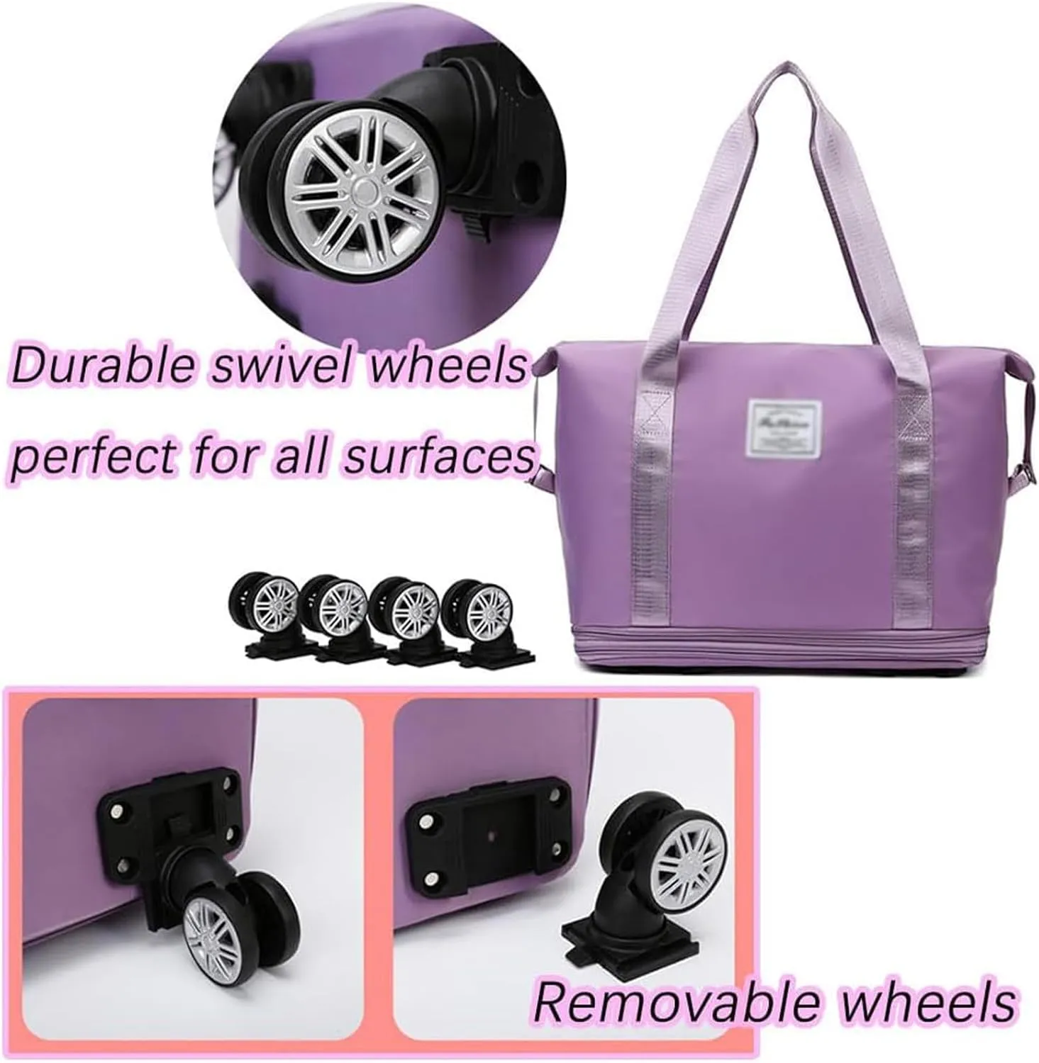 Klarson Expandable Bag with Wheels, Scratch Expandable Travel Duffle Bag with Wheels, Collapsible Rolling Duffle (Black)