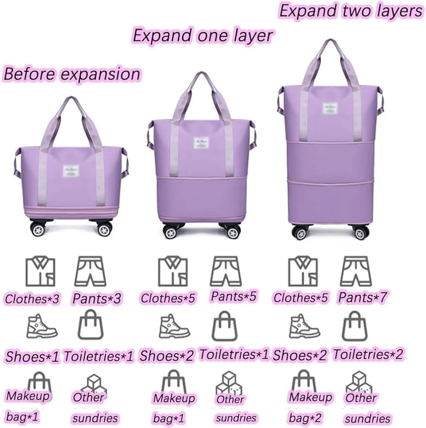 Klarson Expandable Bag with Wheels, Scratch Expandable Travel Duffle Bag with Wheels, Collapsible Rolling Duffle (Black)