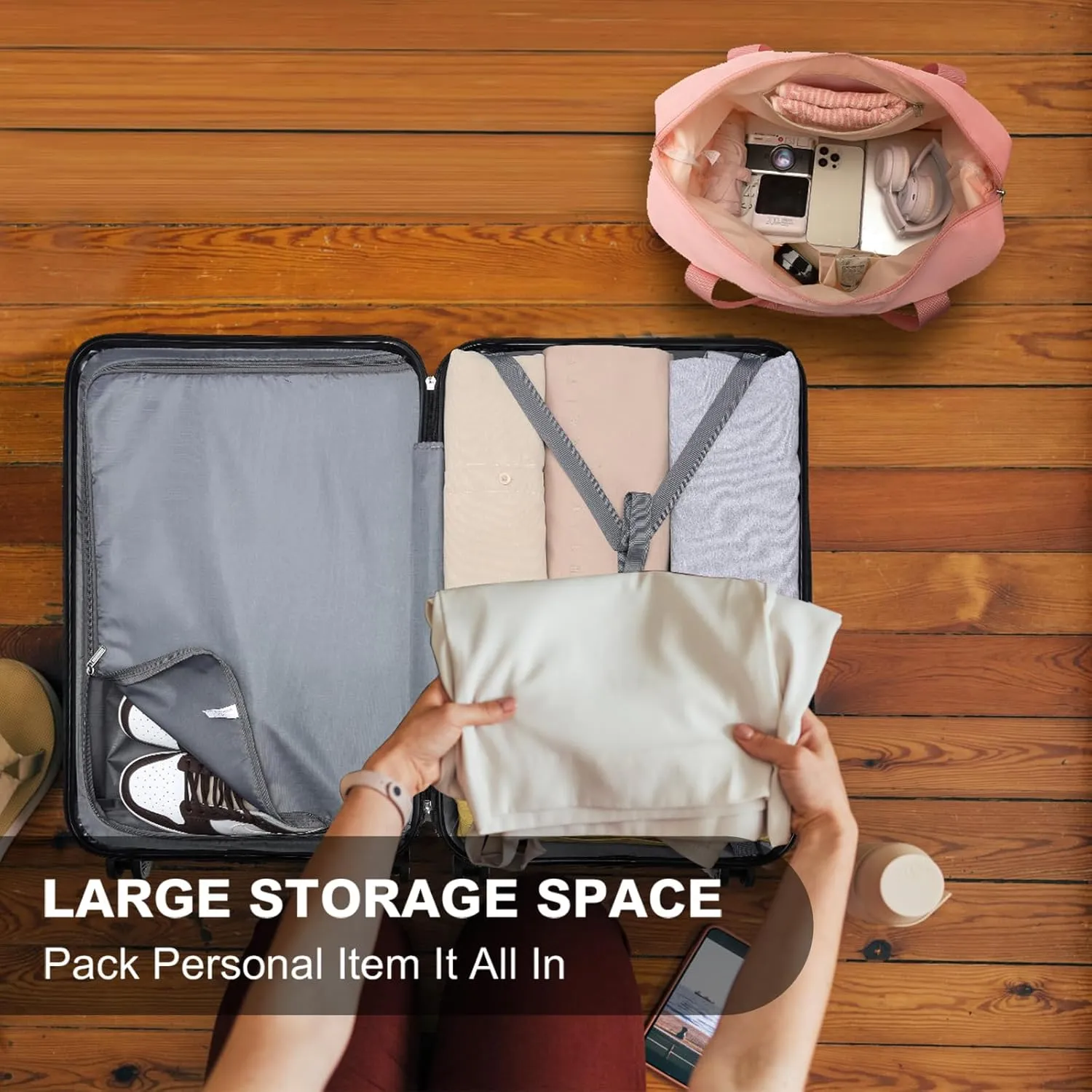 Kono Luggage Set 4 Piece Carry On Hardside Luggage with TSA Lock Spinner Wheels Carry On Suitcase Nude/Rose Gold