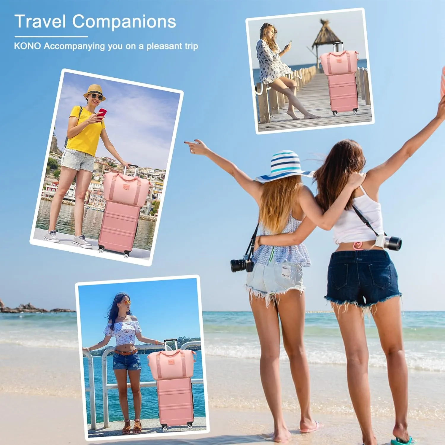 Kono Luggage Set 4 Piece Carry On Hardside Luggage with TSA Lock Spinner Wheels Carry On Suitcase Nude/Rose Gold
