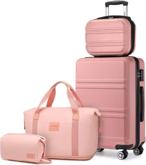 Kono Luggage Set 4 Piece Carry On Hardside Luggage with TSA Lock Spinner Wheels Carry On Suitcase Nude/Rose Gold