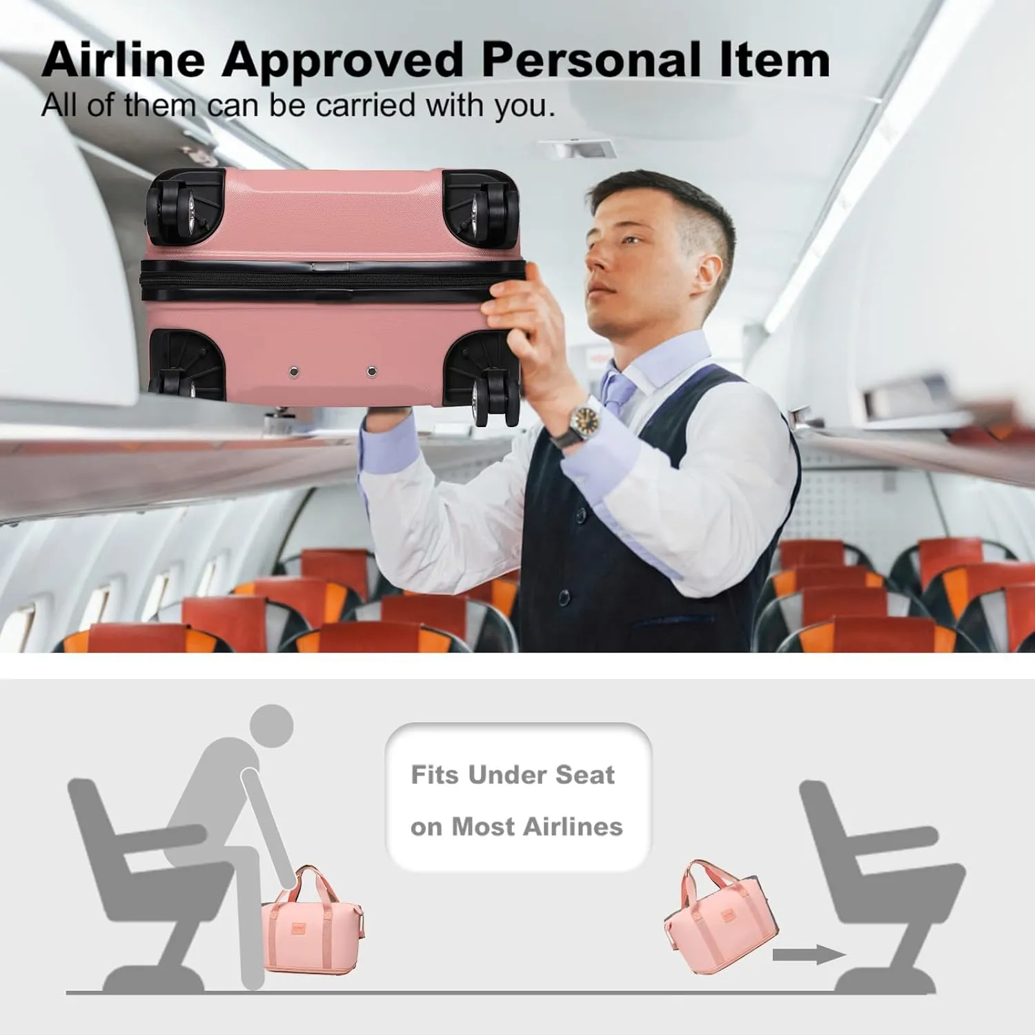 Kono Luggage Set 4 Piece Carry On Hardside Luggage with TSA Lock Spinner Wheels Carry On Suitcase Nude/Rose Gold