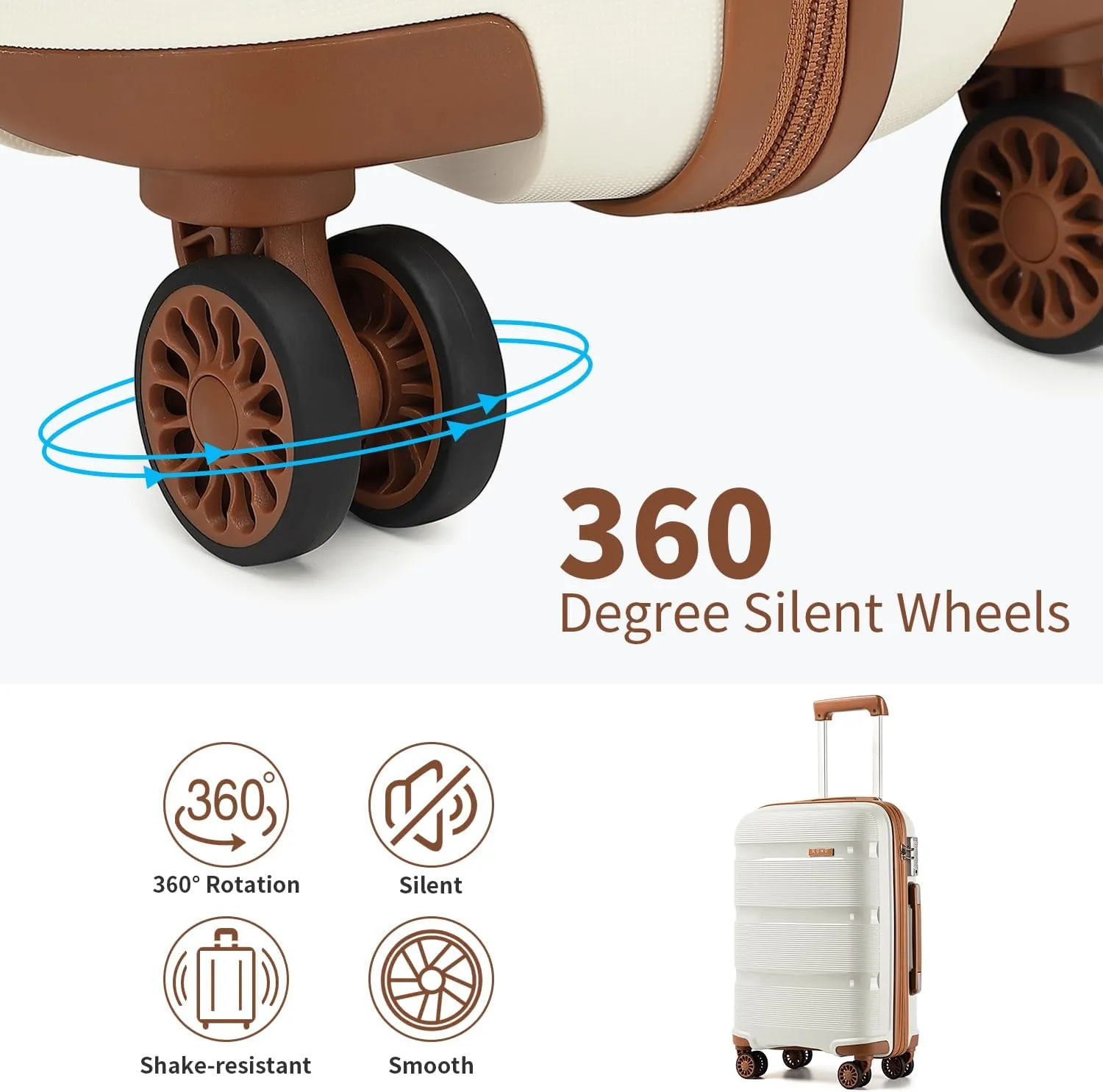 Kono Luggage Sets 3 Piece Hard Shell Travel Trolley 4 Spinner Wheels Lightweight Polypropylene Suitcase with TSA Lock, Cream White 3 piece set (DB/TB/20 inch)