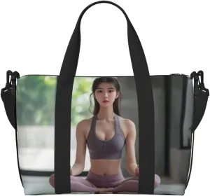 Korean yoga print Travel Duffel Bag, Sports Tote Gym Bag, Swim Pool Bag Large Shoulder Tote Bag for Beach Weekender