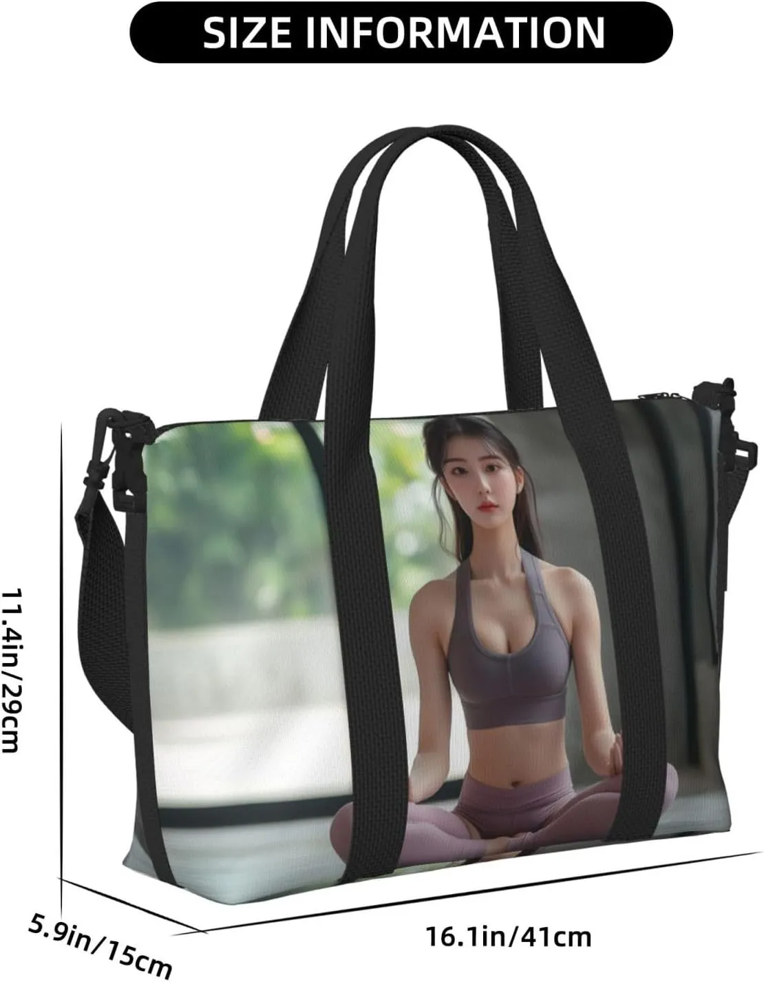 Korean yoga print Travel Duffel Bag, Sports Tote Gym Bag, Swim Pool Bag Large Shoulder Tote Bag for Beach Weekender