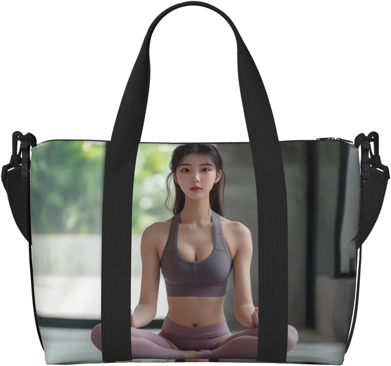 Korean yoga print Travel Duffel Bag, Sports Tote Gym Bag, Swim Pool Bag Large Shoulder Tote Bag for Beach Weekender