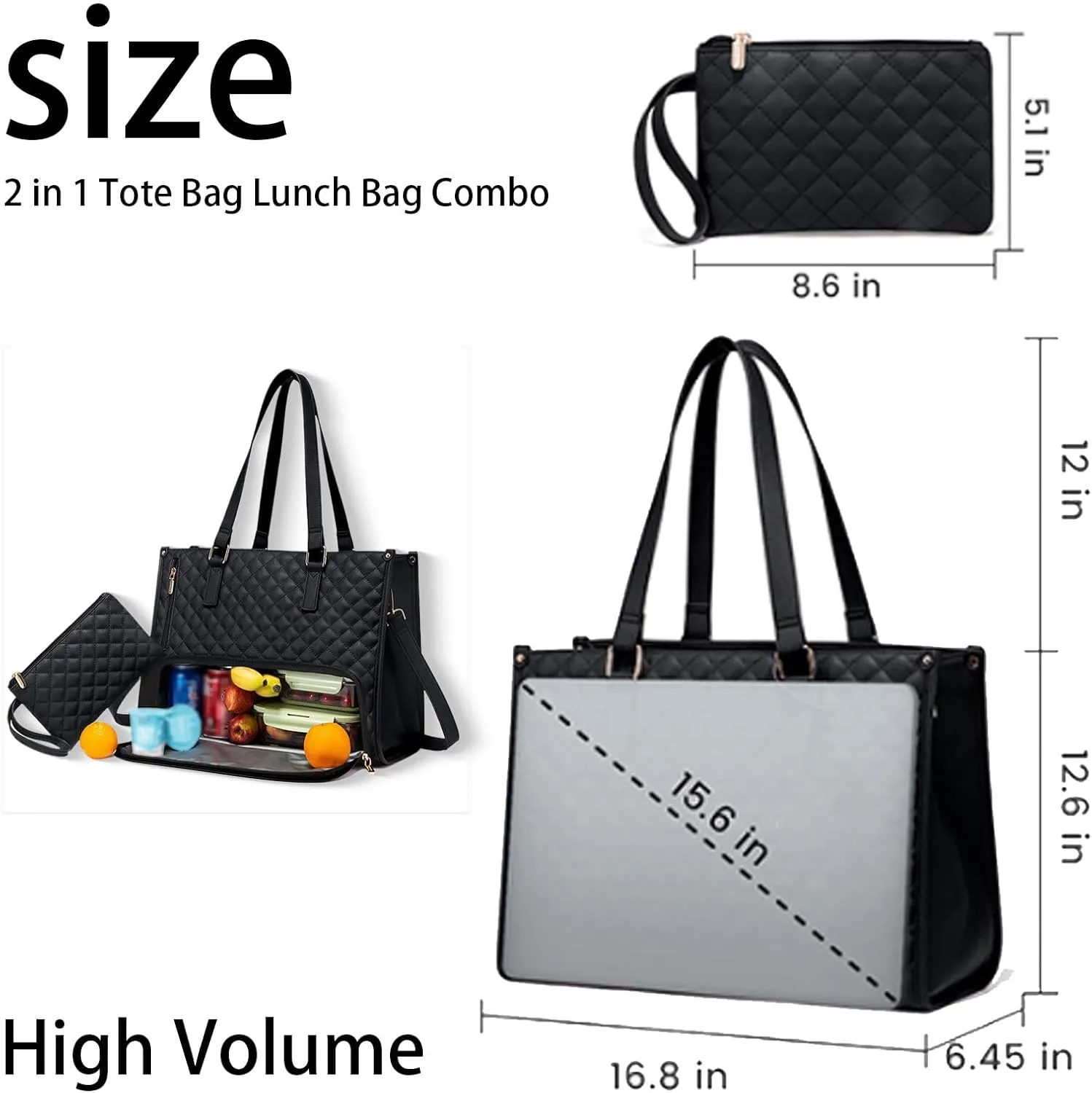 Kristie Leblanc Tote Bag, 2 in 1 Tote Lunch Bag Combo, 15.6 Inch Large Pu Laptop Bags with Insulated Lunch Compartment (Beige,One Size)