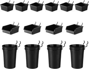 Kruodop 14 Pack PegBoard Organizer Accessories Kit Pegboard Bins Pegboard Cups with Hooks & Loops for Garage Workshop Workbench Hobby Office