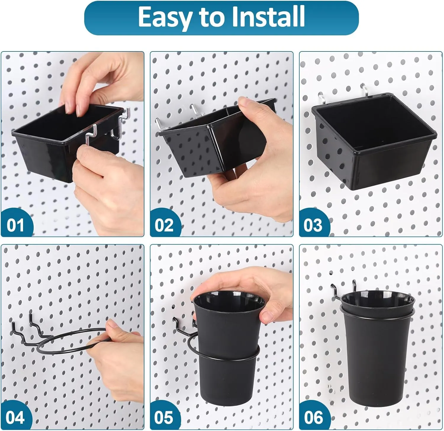 Kruodop 14 Pack PegBoard Organizer Accessories Kit Pegboard Bins Pegboard Cups with Hooks & Loops for Garage Workshop Workbench Hobby Office