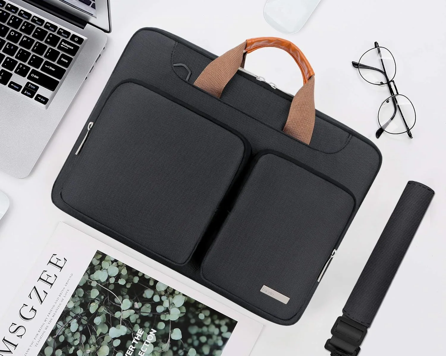 Lacdo 360° Protective Laptop Shoulder Bag, 14 inch Computer Bag for 14 inch New MacBook Pro M4/M3/M2/M1 Chips Pro Max A3112 A3401 A3185 A2918 A2992 A2779 A2442 2024-2021 Computer Messenger Bag, Black