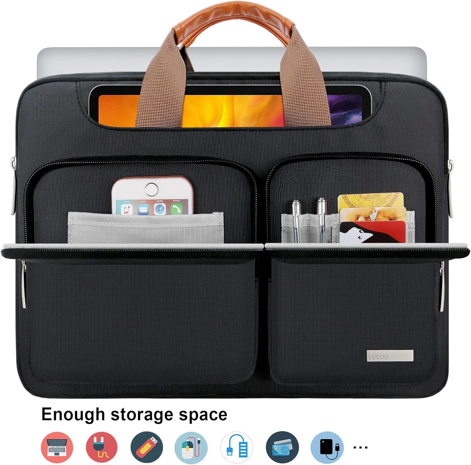 Lacdo 360° Protective Laptop Shoulder Bag, 14 inch Computer Bag for 14 inch New MacBook Pro M4/M3/M2/M1 Chips Pro Max A3112 A3401 A3185 A2918 A2992 A2779 A2442 2024-2021 Computer Messenger Bag, Black