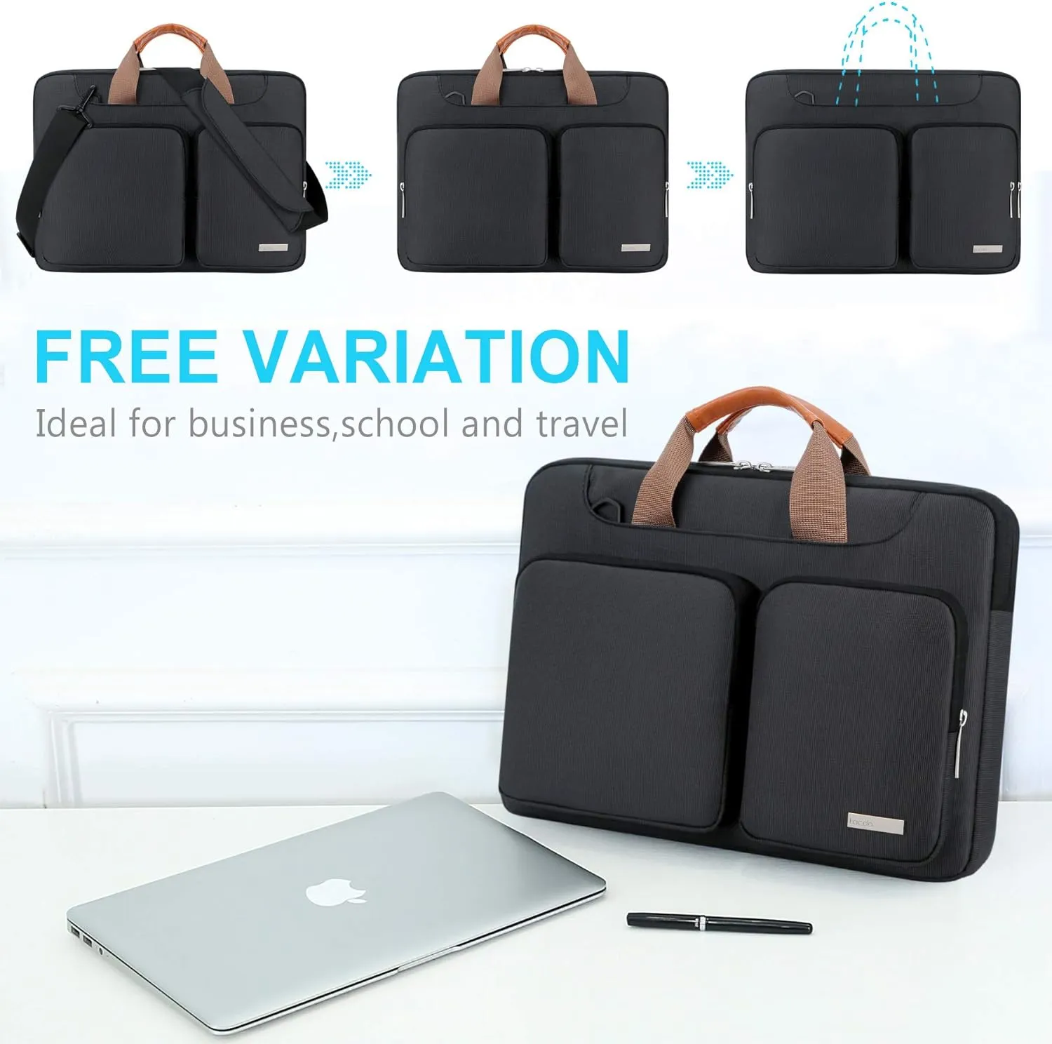 Lacdo 360° Protective Laptop Shoulder Bag, 14 inch Computer Bag for 14 inch New MacBook Pro M4/M3/M2/M1 Chips Pro Max A3112 A3401 A3185 A2918 A2992 A2779 A2442 2024-2021 Computer Messenger Bag, Black