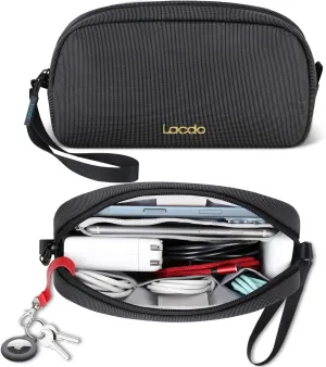 Lacdo Electronics Organizer Travel Case, Travel Bag Cable Organizer for Essentials, Water Resistant Tech Accessories Carry Storage for Cord, Phone, Cables, Airpods, USB Flash Drive, Daily Items, Black