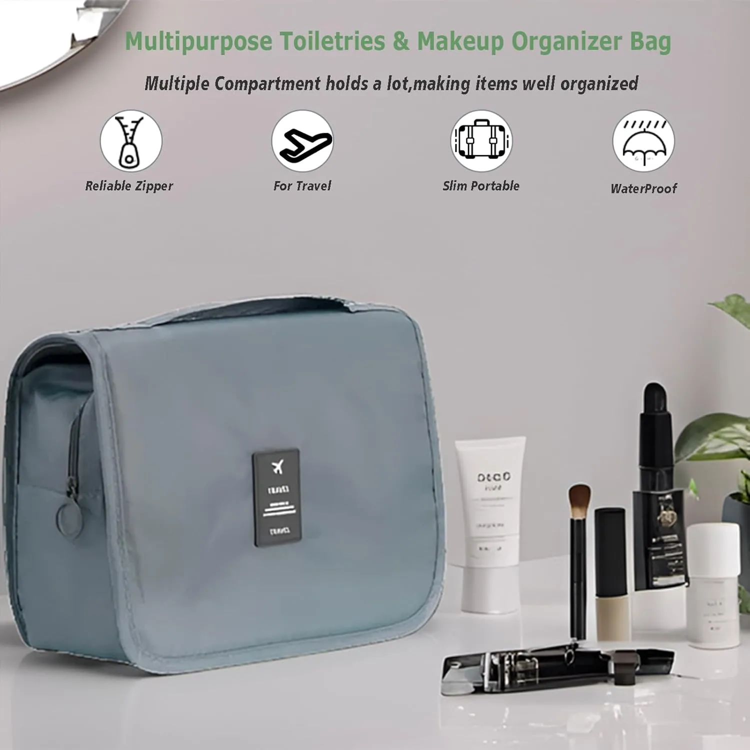 L&FY Hanging Travel Toiletry Bag Women's Cosmetic Organizer Makeup Pouch Men's Dopp Kits With Handle (Grey For Man)