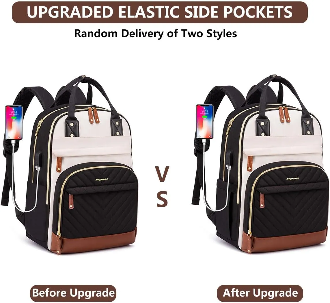 Laptop Backpack for Women Bag - 15.6 inch Work Travel Backpack with USB Charger College Bookbag Waterproof Business Computer Backpack Anti-theft Casual Backpacks for Nurse Teacher Beige Black Brown