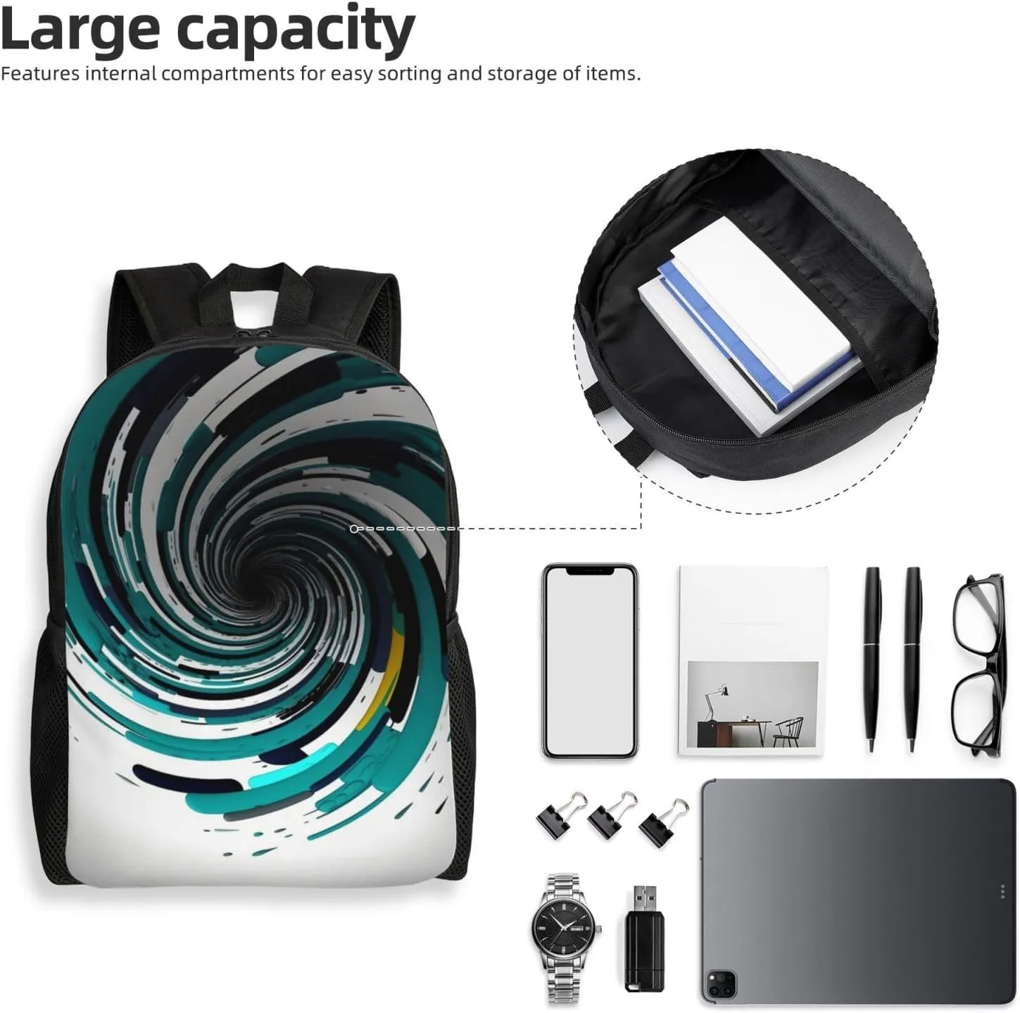 Laptop Backpack for Women Men Carry-on Backpack Abstract Circle Swirl Daypack Lightweight Travel Shoulder Bags